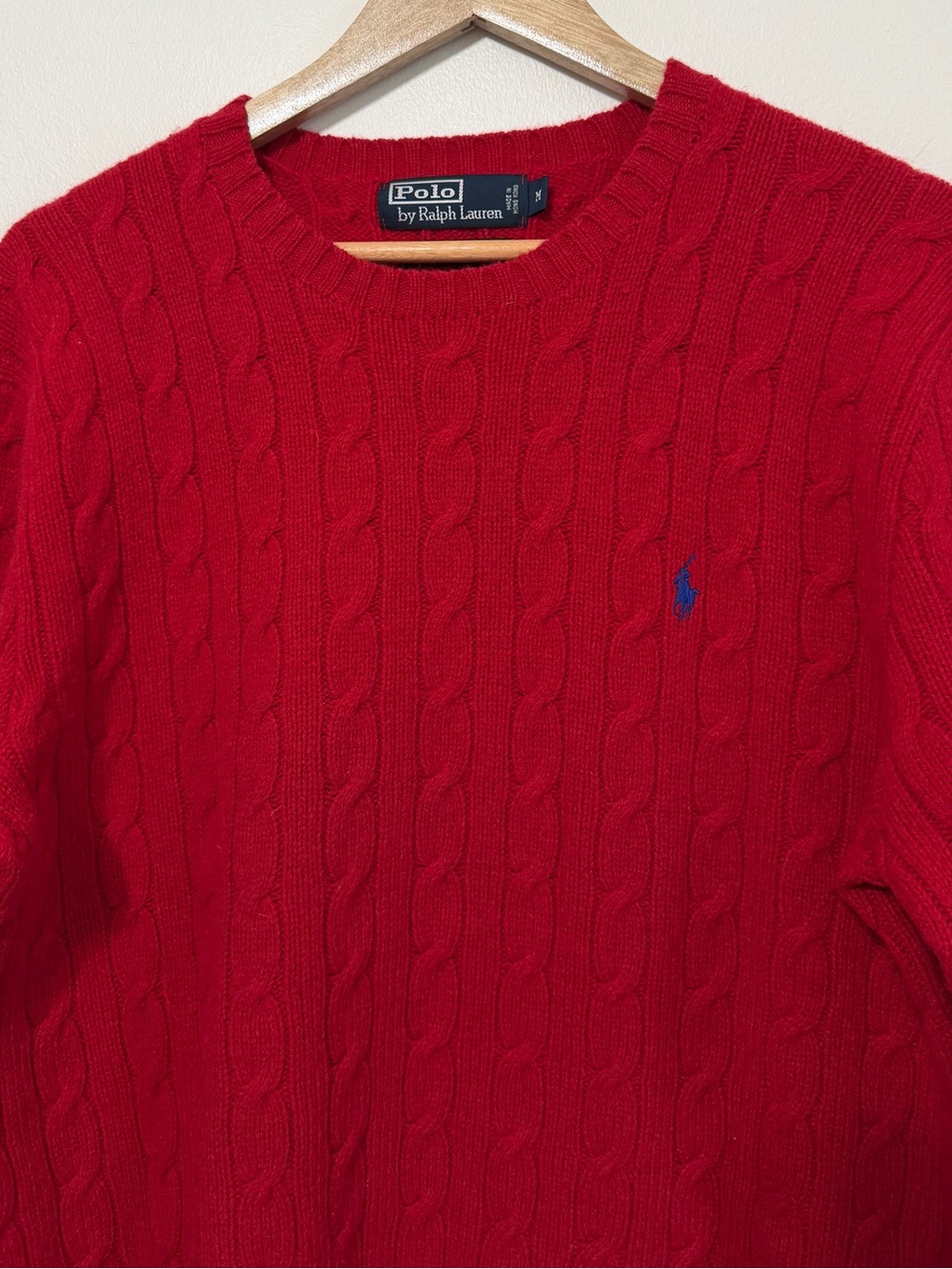 Ralph Lauren Cable Knit Wool Sweater Red Size Medium Women’s Relaxed Oversized - Picture 4 of 8